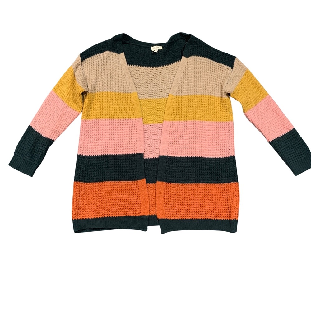 Umgee Women Small Striped Knit Open Front Cardigan Multicolor Boho Colorful Cozy